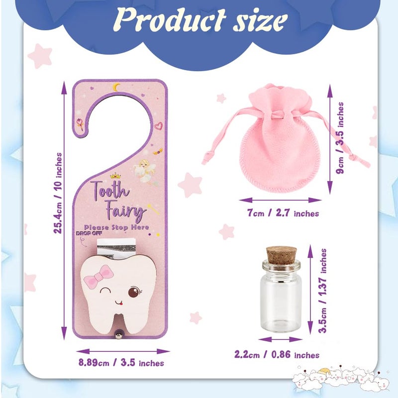 WALLFID 3Piece Set, Tooth Holder,Tooth Fairy Door Hanger,Keepsake Bottle & Velvet Bag for Lost Teeth,Encouraging Gift for Boys and Girls. (Tooth Fairy) - Image 3